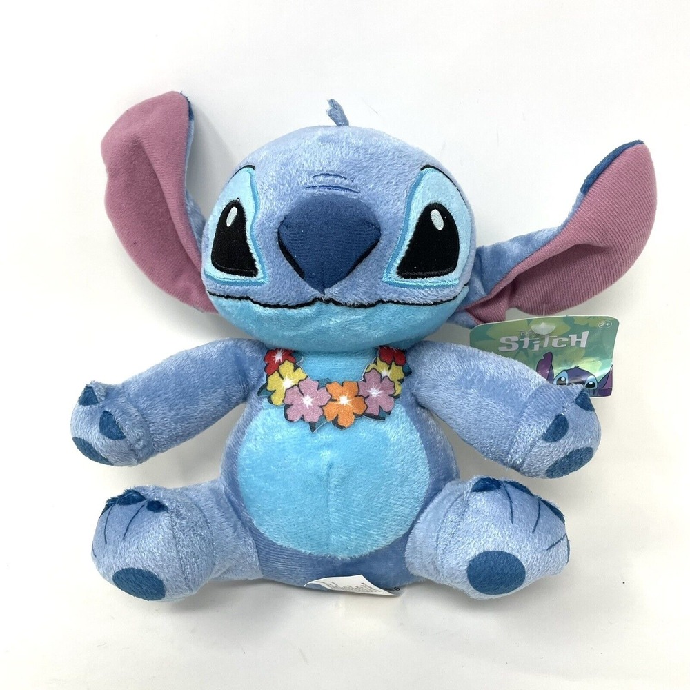 Stitch With Hawaiian Lei Flower DIsney Blue Plush Toy 8" Brand New Stuffed‎